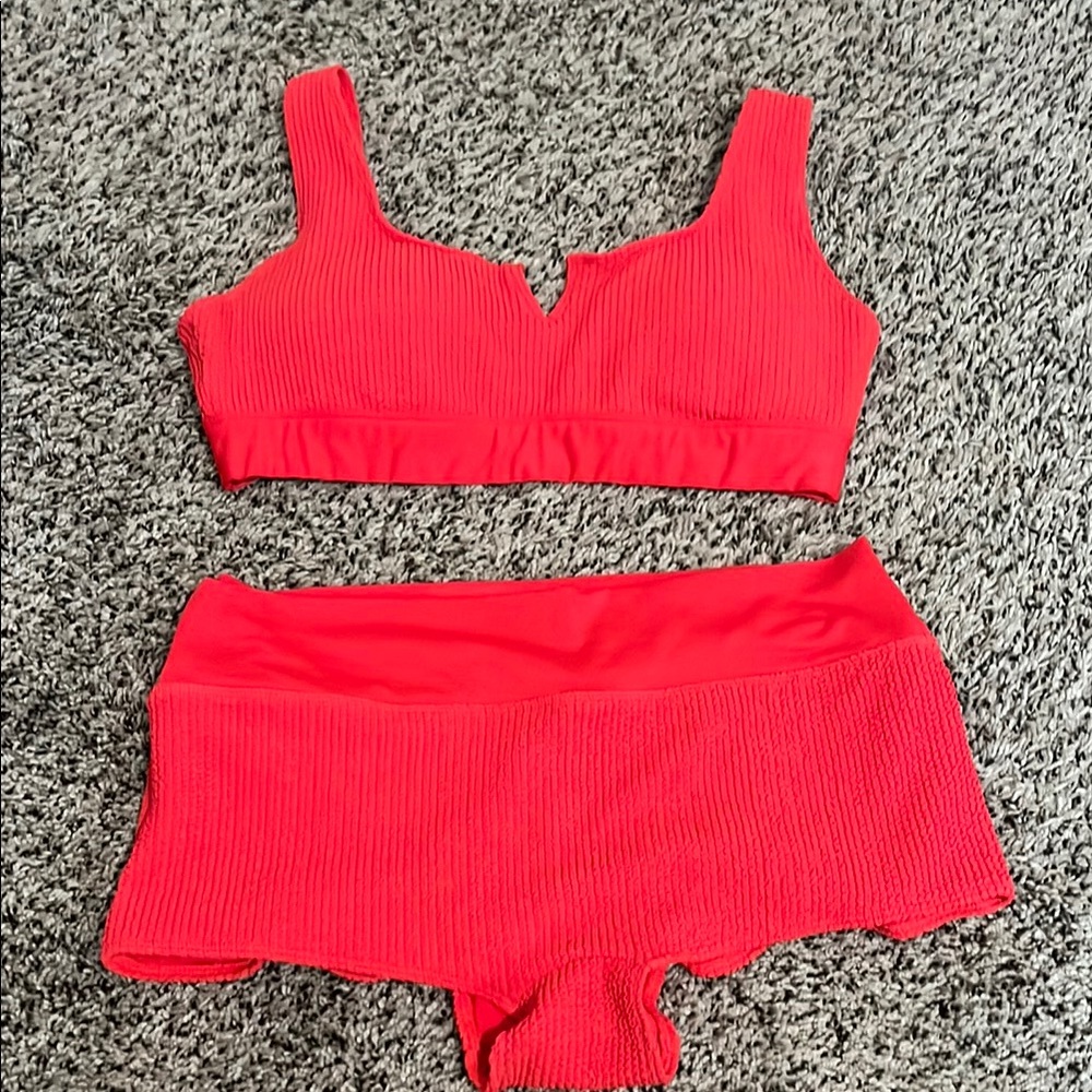 PINK Victoria's Secret Neon Red Boyshort Bikini Set